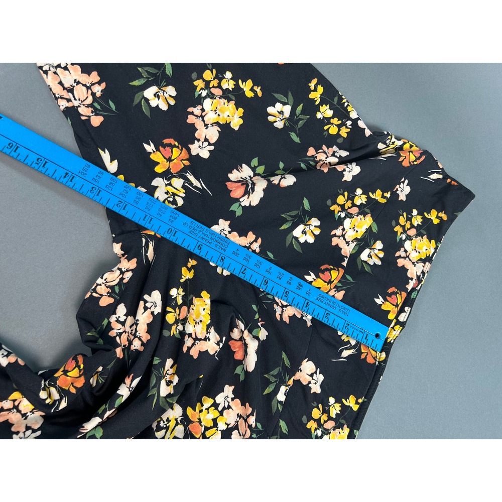 Terra & Sky Black Floral High Rise Leggings Plus Size 1X 16W-18W Stretch Knit - Picture 6 of 9